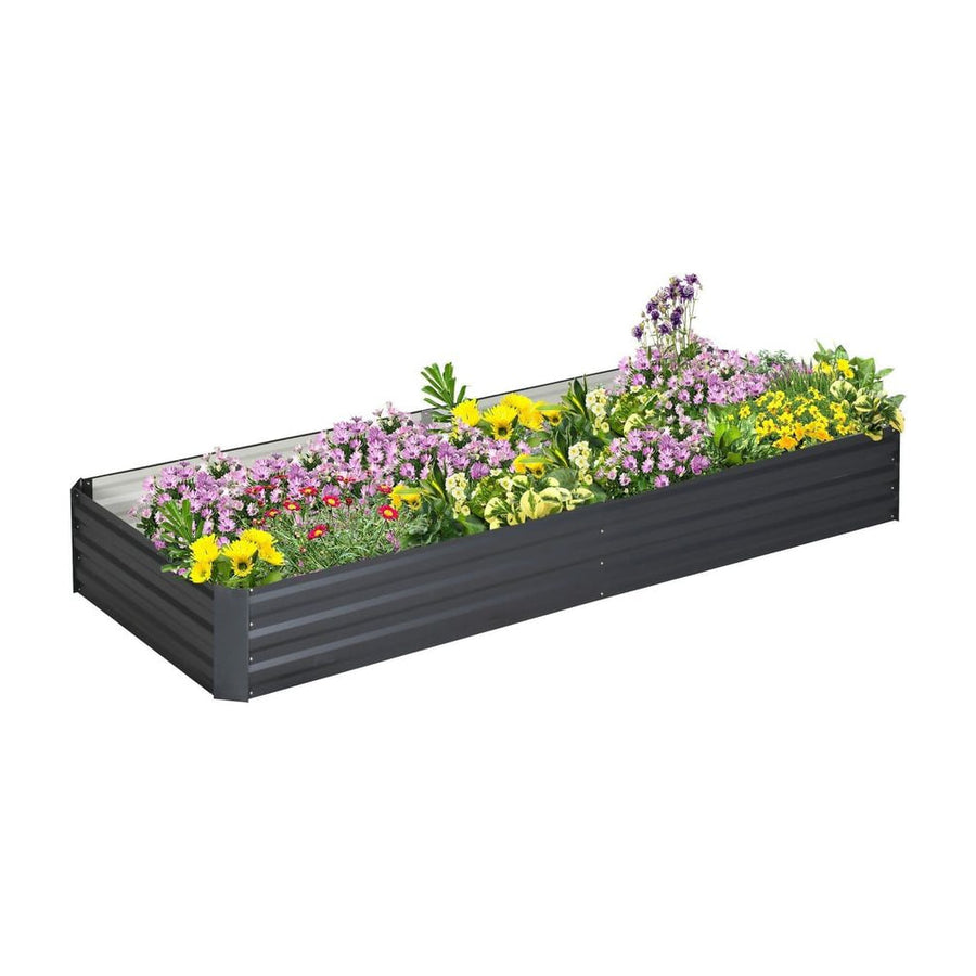 Outsunny Metal Raised Garden Bed Planter Box Outdoor Planters for Growing Flowers, Herbs, Grey, 241x90.5x30cm