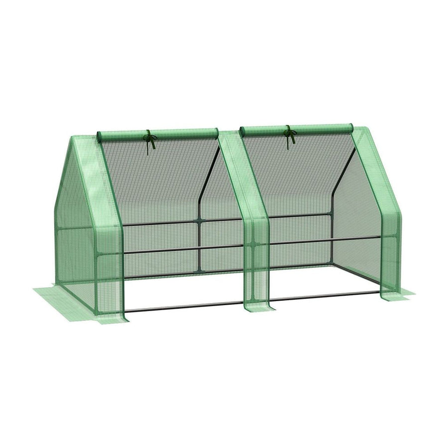 Outsunny Mini Small Greenhouse with Steel Frame & PE Cover & Zippered Window Poly tunnel Steeple for Plants Vegetables, 180 x