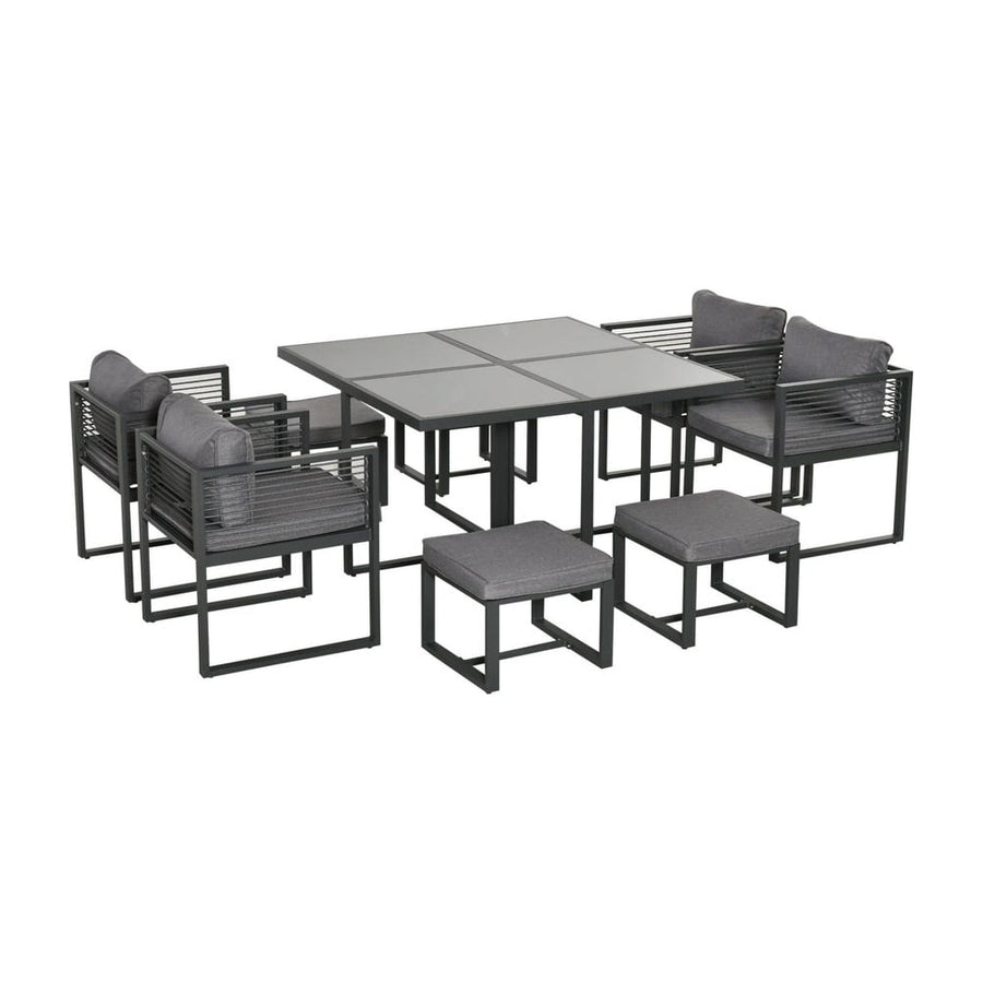 Outsunny Nine-Piece Aluminium Garden Set, with Glass-Top Table - Grey