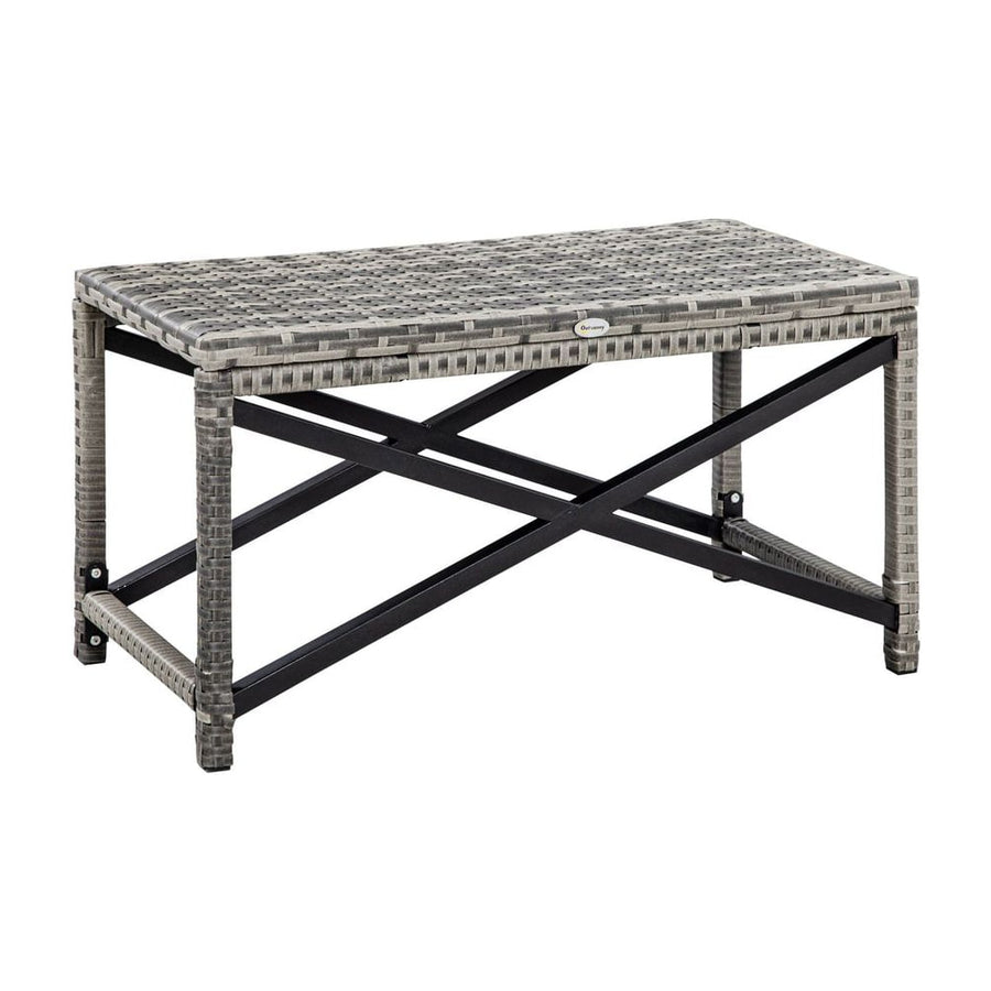 Outsunny Outdoor Coffee Table, Garden PE Rattan Side Table with Plastic Board Under the Full Woven Table Top and X-Shape