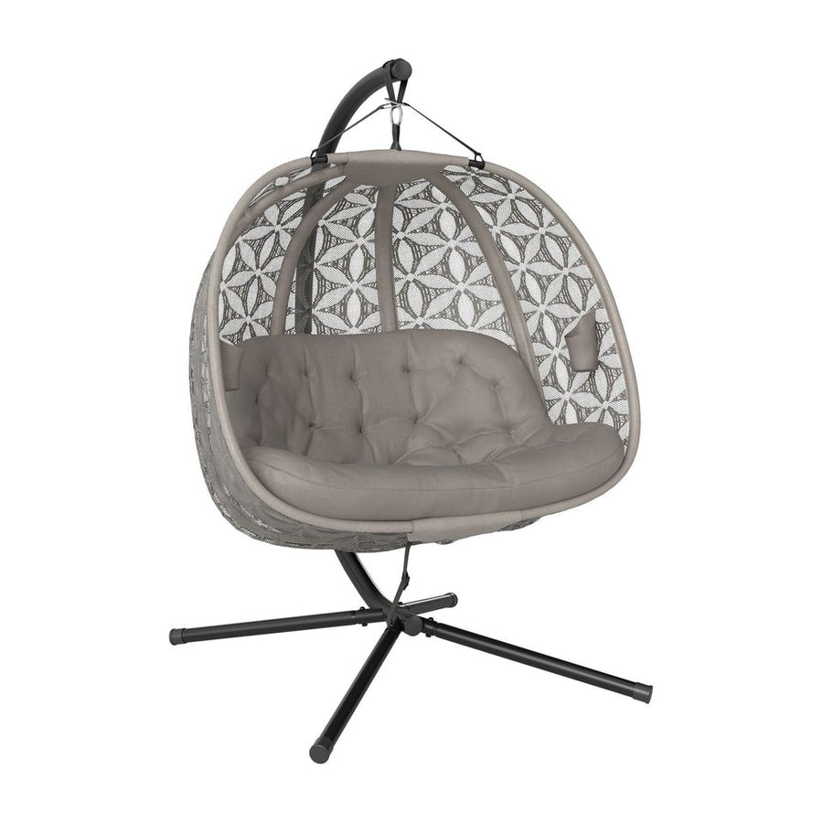 Outsunny Outdoor Double Hanging Chair with Cushion and Cup Holders, Sand Brown