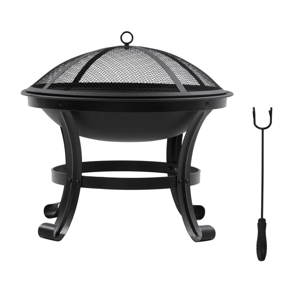 Outsunny Outdoor Fire Pit, Firepit with Mesh Lid, Poker, for Camping, Bonfire, Picnic, Black