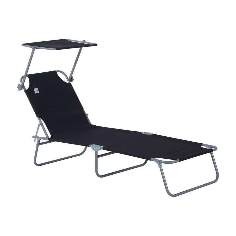 Outsunny Outdoor Foldable Sun Lounger, 4 Level Adjustable Backrest Reclining Sun Lounger Chair with Angle Adjust Sun Shade