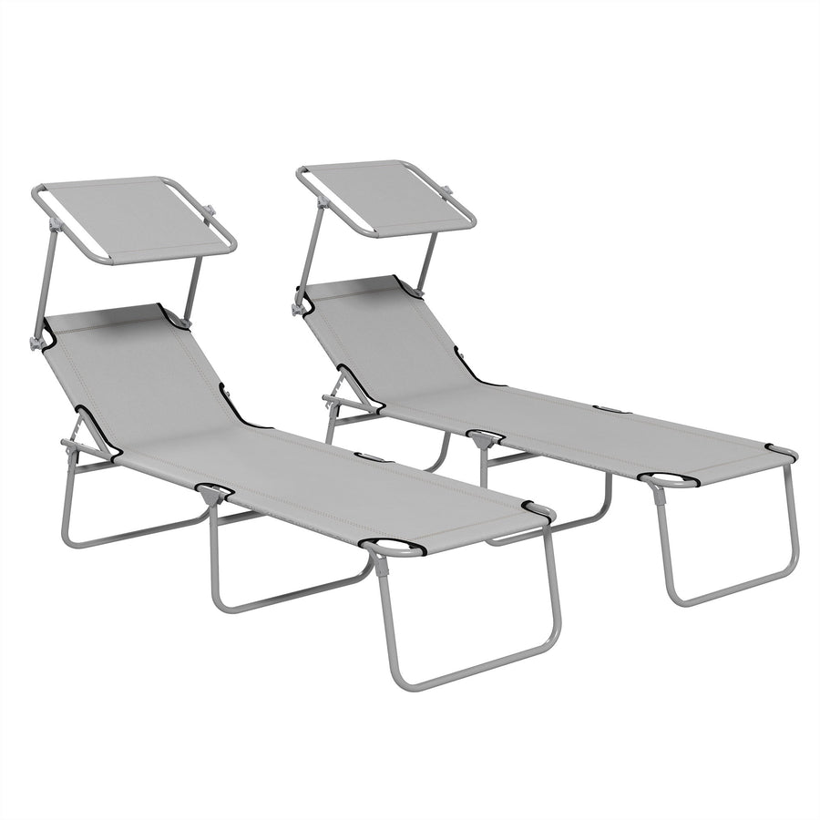 Outsunny Outdoor Foldable Sun Lounger Set of 2, 4 Level Adjustable Backrest Reclining Sun Lounger Chair with Angle Adjust Sun