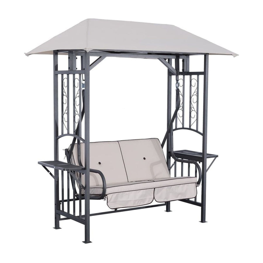 Outsunny Outdoor Garden 2 Seater Canopy Swing Chair Seat Porch Loveseat Vintage Hammock Cushioned Seat w/ and Side Drink
