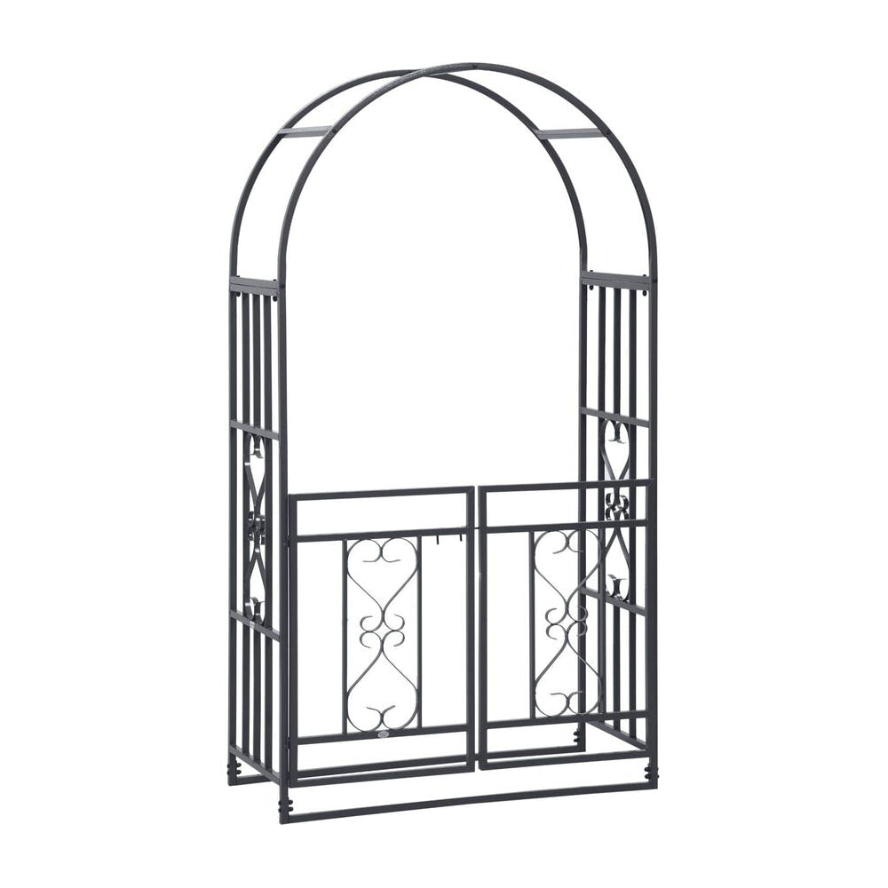 Outsunny Outdoor Garden Arch with Double Gates in Dark Grey