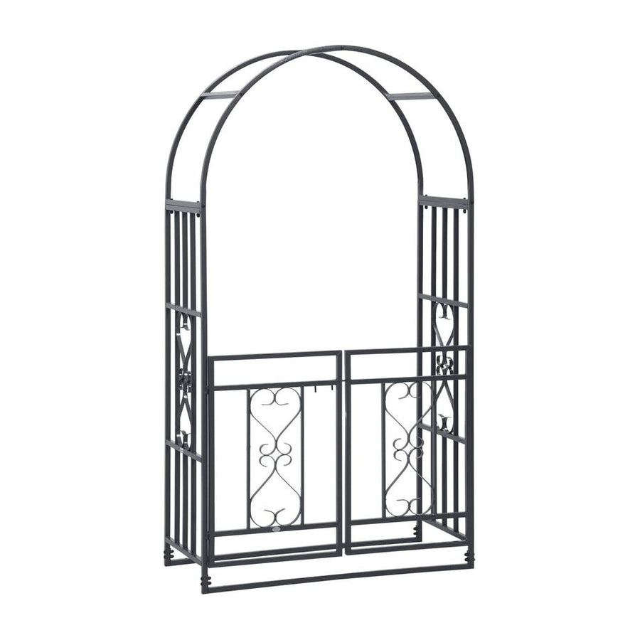Outsunny Outdoor Garden Arch with Double Gates, Metal Garden Arbor for Climbing Plants, Roses, Vines, Wedding Arch for