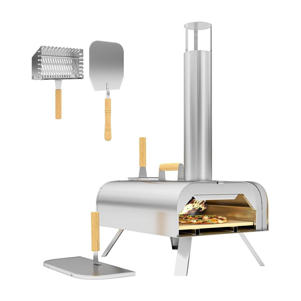 Outsunny Outdoor Pizza Oven, Portable Wood Pellet Pizza Oven with Pizza Stone and Peel, Foldable Legs, Chimney, 12 Inch Wood