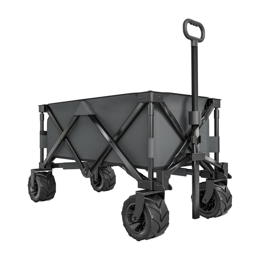 Outsunny Outdoor Pull Along Cart Folding Cargo Wagon Trailer Trolley for Beach Garden with Handle, Anti-Slip Wheel - Dark