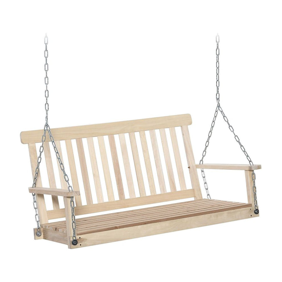 Outsunny Outdoor Wooden Swing Bench 2-Seater Porch Swing Chair Hanging Hammock Garden Furniture, Natural