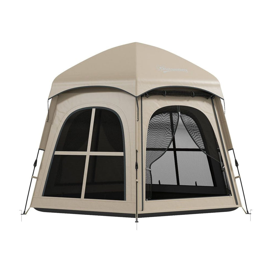 Outsunny Pop Up Tent 3000mm Waterproof Instant Camping Tent 3-4 Person with 2 Doors 4 Windows Khaki