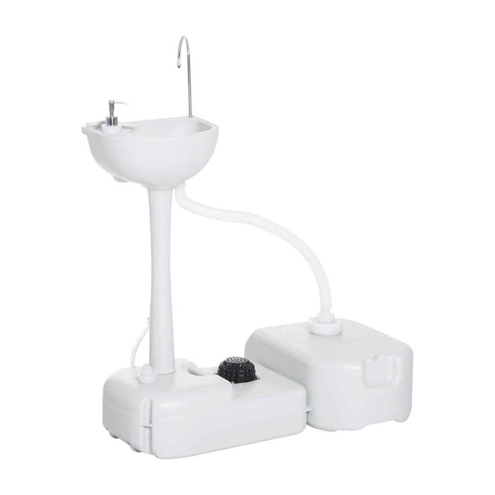Outsunny Portable Camping Sink with Running Water and Wastewater Tank, Hand Wash Basin with Rolling Wheels, Foot Pump, Soap