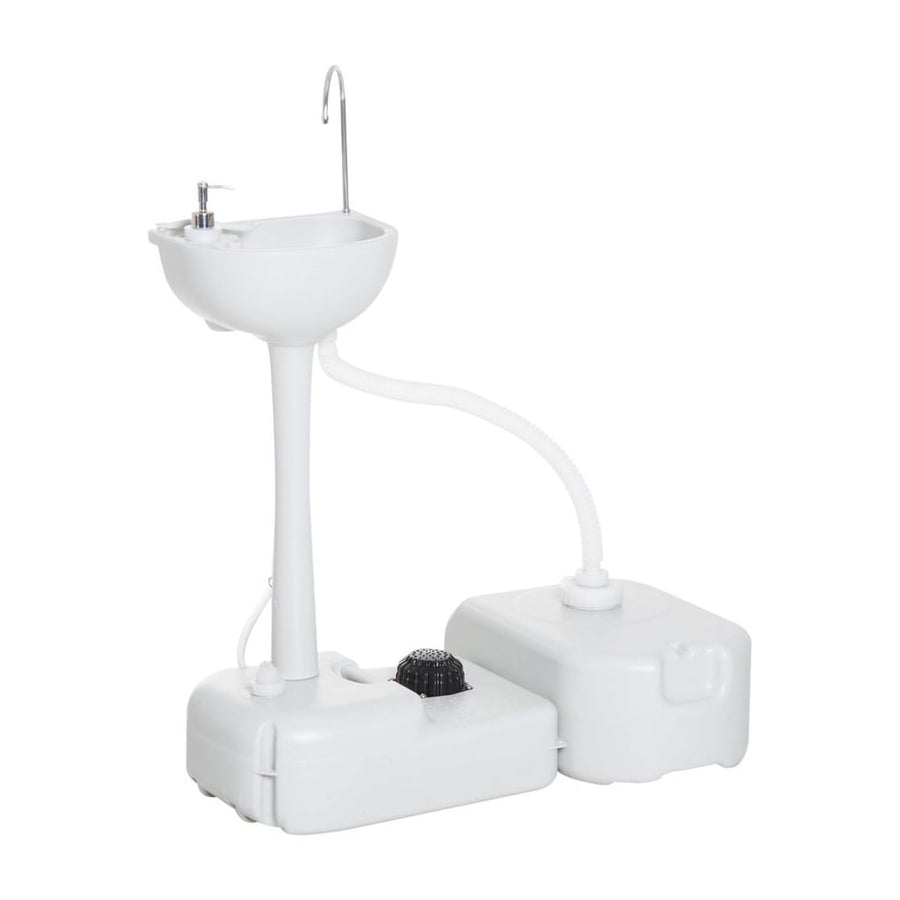 Outsunny Portable Camping Sink with a white basin, tap, soap dispenser and water tanks