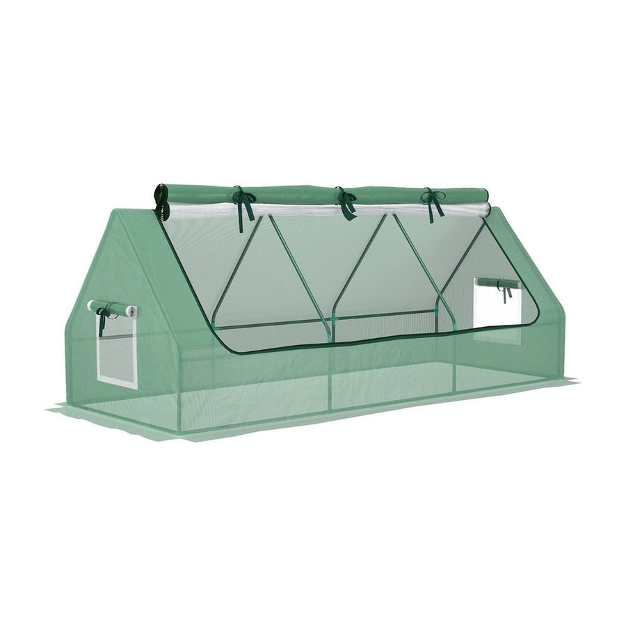 Outsunny Portable Small Polytunnel, Mini Greenhouse with Mesh Windows for Indoor and Outdoor, 240x90x90cm, Green