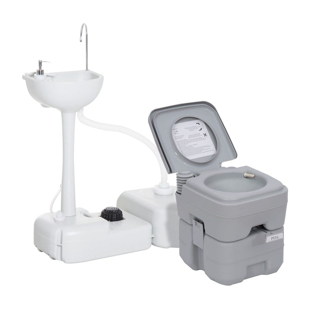 Outsunny Portable Toilet and Camping Sink Set with Fresh and Waste Tank, Wastewater Recycled Set for Outdoor Events
