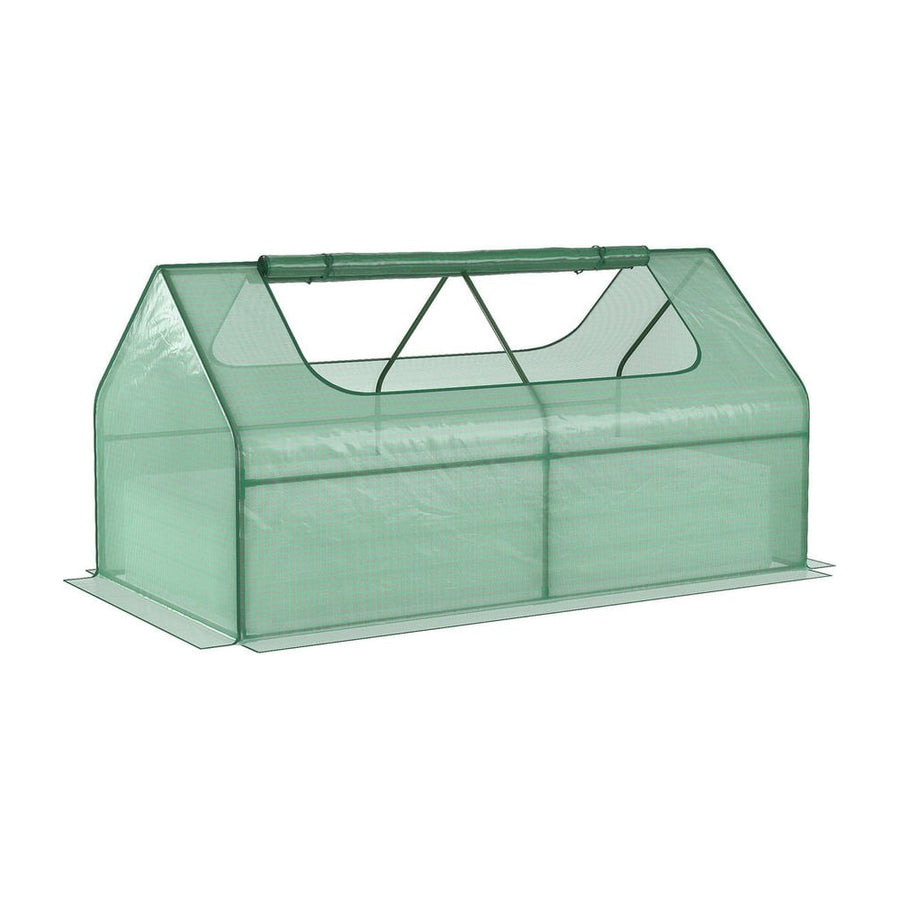 Outsunny Raised Garden Bed with Greenhouse, Steel Planter Box with Plastic Cover, Roll Up Window, Dual Use for Flowers