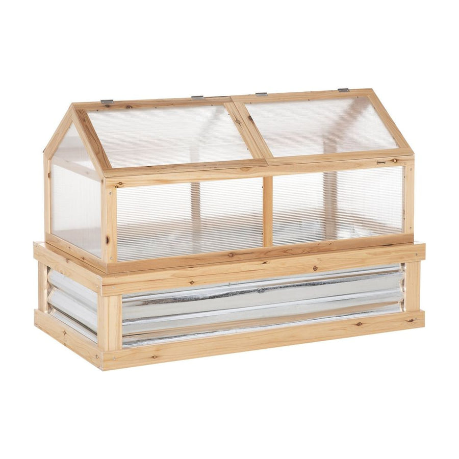 Outsunny Raised Garden Bed with Greenhouse Top, Garden Wooden Cold Frame Greenhouse Flower Planter Protection with 2