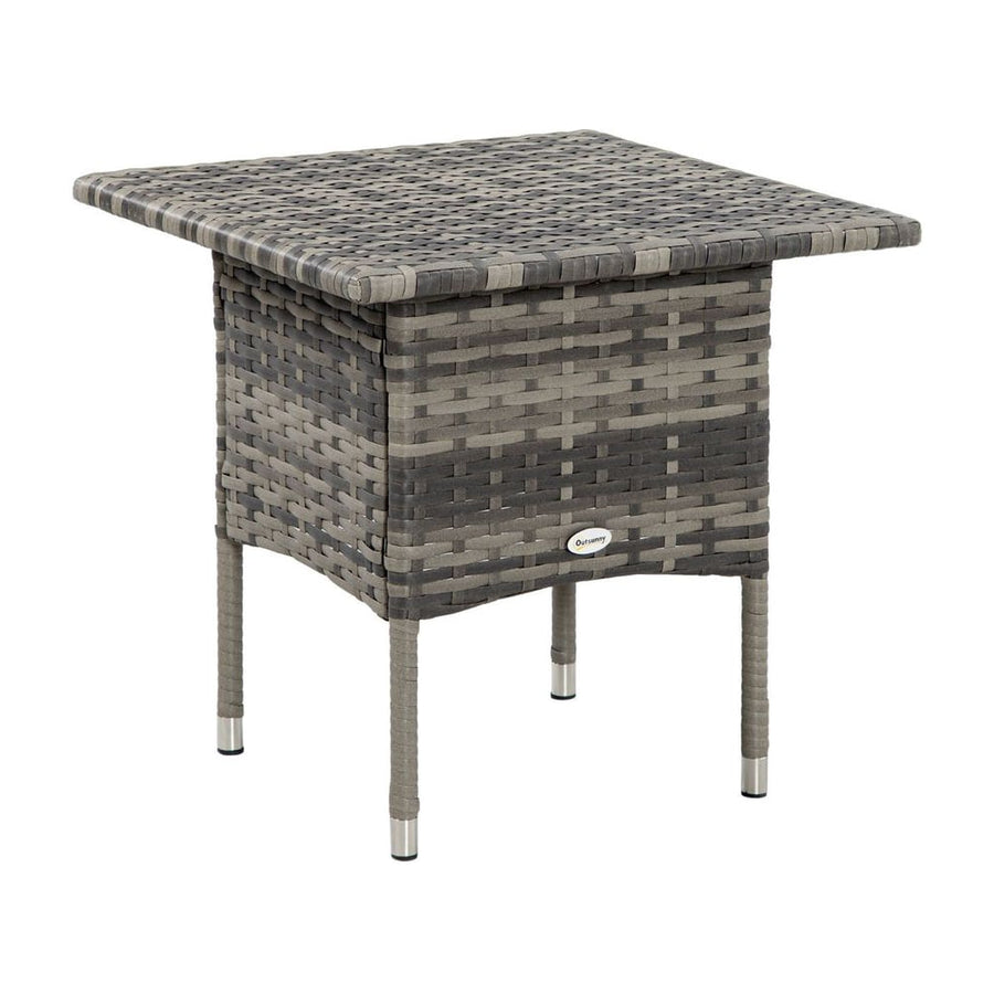 Outsunny Rattan Side Table, Outdoor Coffee Table with Plastic Board Under the Full Woven Table Top for Patio, Garden