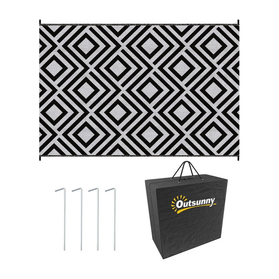 Outsunny Reversible Outdoor Rug, Plastic Straw Mat w/ Carry Bag Ground Stakes for Garden RV Picnic Beach Camping 182x274cm