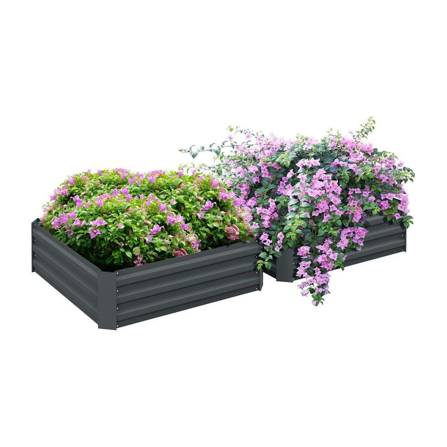 Outsunny Set of 2 291L Raised Garden Bed, Elevated Galvanised Planter Box for Flowers, Herbs, 100x100x30cm, Dark Grey