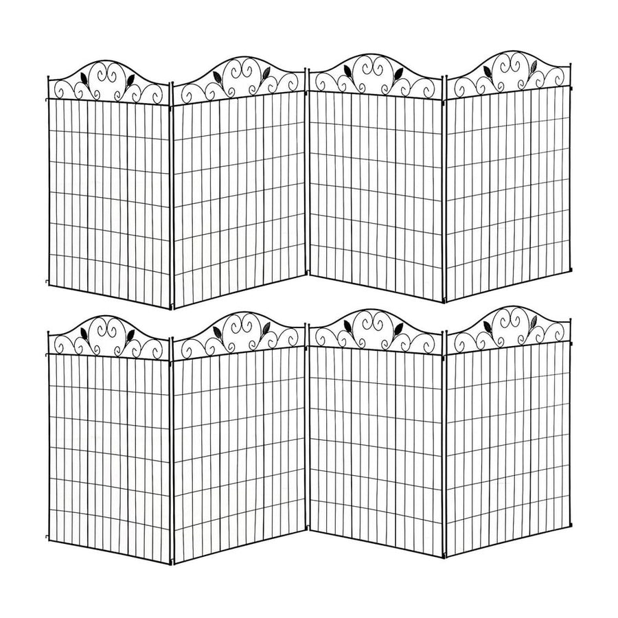 Outsunny Set of 2 Decorative Garden Fence, 8 Panels Metal Picket Fence, Versatile Shapes for Patio Lawn, 365cm x 112cm, Black