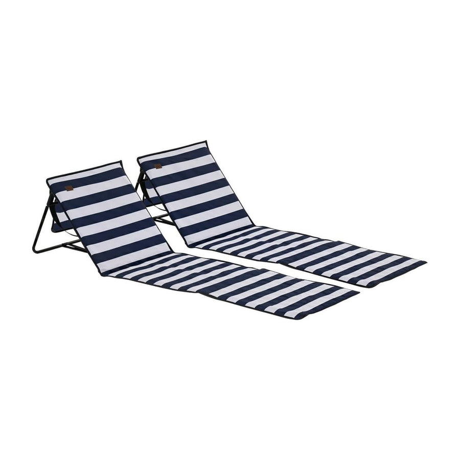 Outsunny Set of 2 Foldable Garden Beach Chair Mat with navy and white stripes