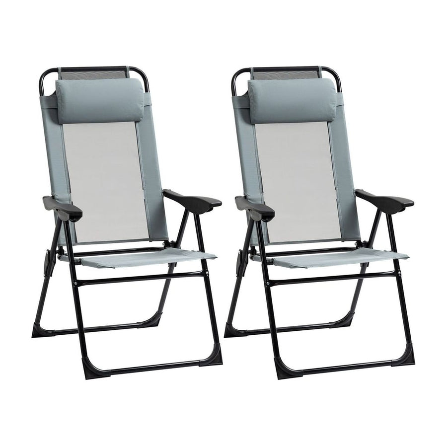 Outsunny Set of 2 Portable Folding Recliner Outdoor Patio Adjustable Backrest, Grey