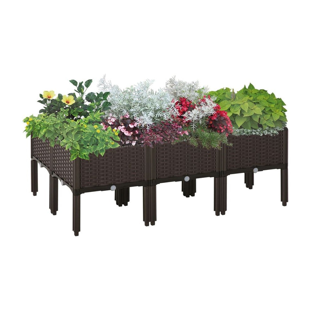 Outsunny Set of 6 26L Garden Raised Bed Elevated Patio Flower Plant Planter Box PP Vegetables Planting Container, Brown