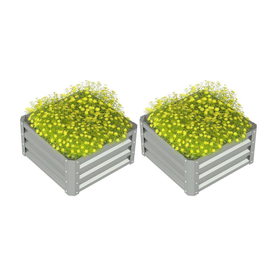 Outsunny Set of Two 60 x 60cm Steel Planter Boxes - Light Grey