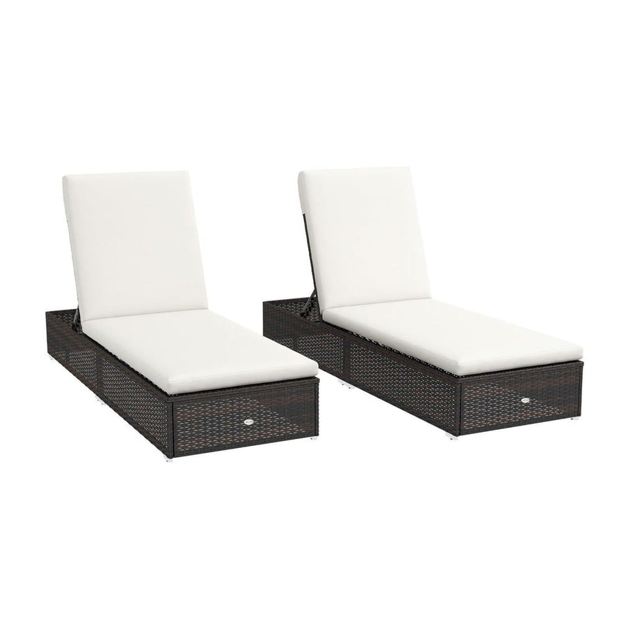 Outsunny Set of Two Rattan Sun Loungers, with Reclining Backs - Brown/Cream