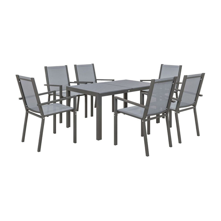 Outsunny Seven-Piece Garden Dining Set, with Plastic Wood-Top Table - Grey