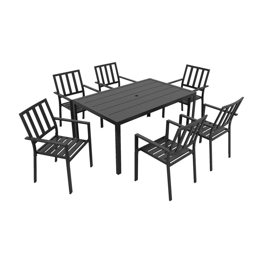 Outsunny Seven-Piece Minimal Metal Garden Dining Set, with Parasol Hole - Black