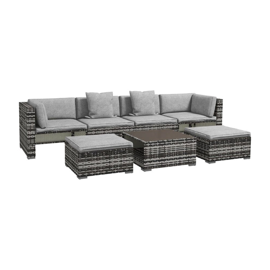 Outsunny Seven-Piece Rattan Patio Furniture Set, with Cushions - Grey