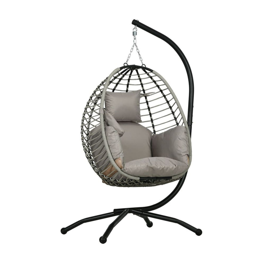 Outsunny Single Rattan Hanging Egg Chair, with Seat Cushion - Grey