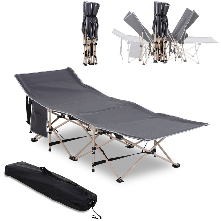 Outsunny Single Steel Frame Portable Camping Cot in Grey