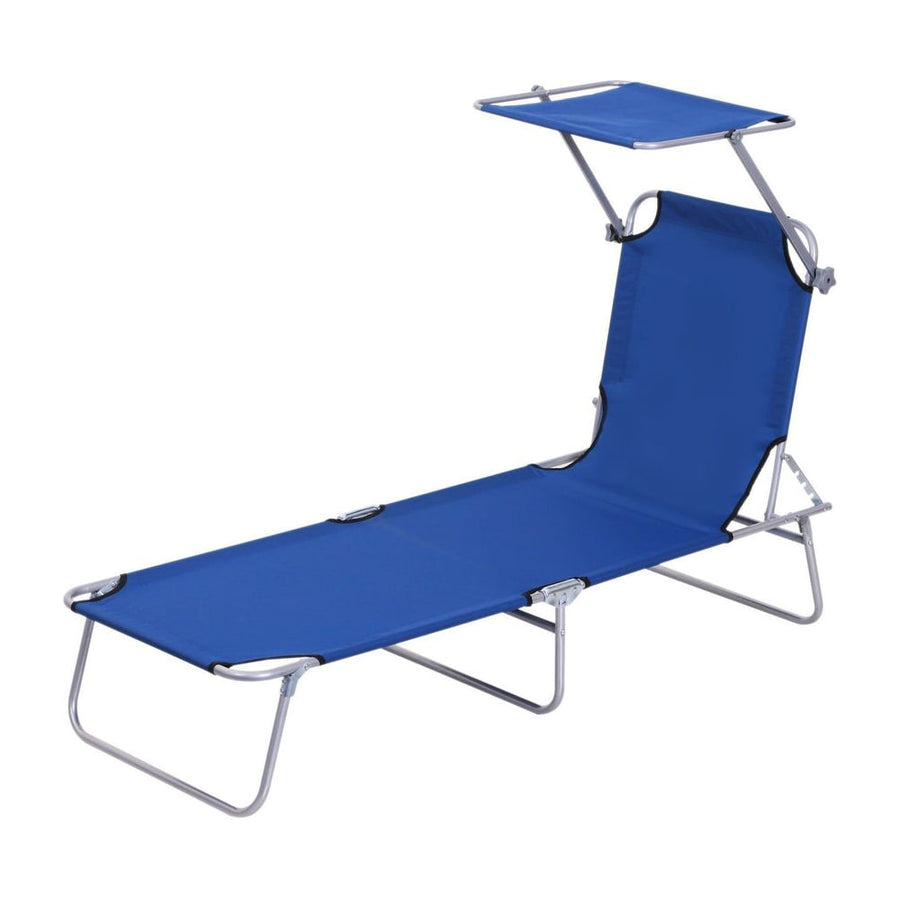 Outsunny Single Sun Lounger, with Awning and Reclining Back - Blue