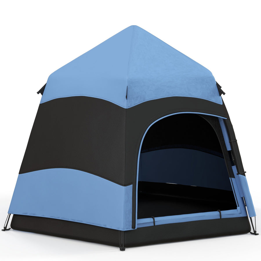 Outsunny Six Man Hexagon Camping Tent in Blue and Black