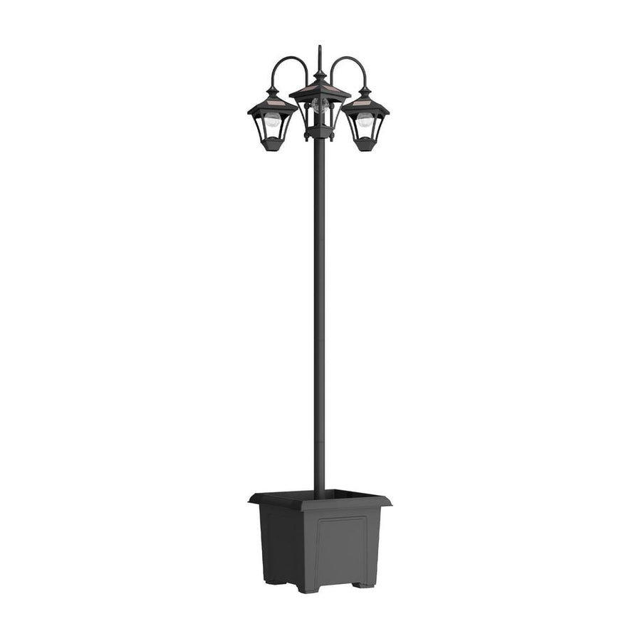 Outsunny Solar Lamp Post with Dusk-to-Dawn Sensor Street Light with 3-Head Planter 185 cm Black