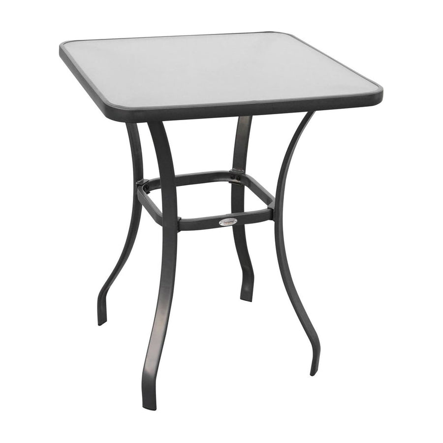 Outsunny Square Garden Table, Outdoor Coffee Table with Tempered Glass Top, Bar Bistro Dining Table, Metal Frame for Patio