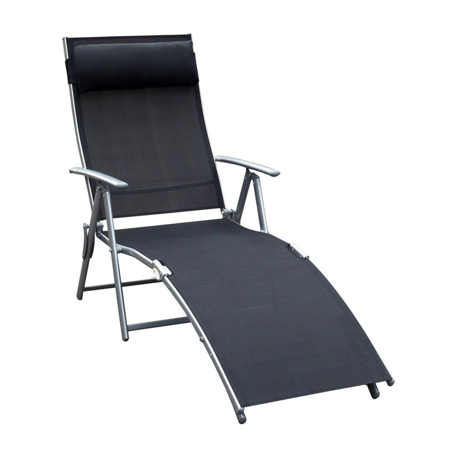 Outsunny Sun Lounger Steel Frame Outdoor Folding Chaise Texteline Lounge Chair Recliner with Headrest & 7 Levels Adjustable
