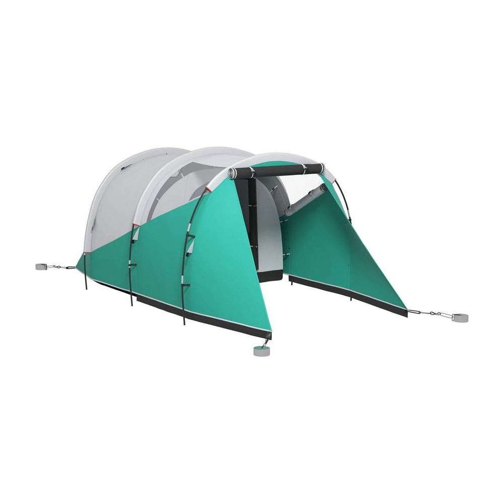 Outsunny Three-Man 3000mm Water-Resistant Two-Room Tunnel Tent in green and white on a plain background