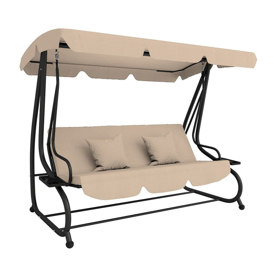 Outsunny Three-Person garden Swing Chair, with Adjustable Canopy - Light Brown