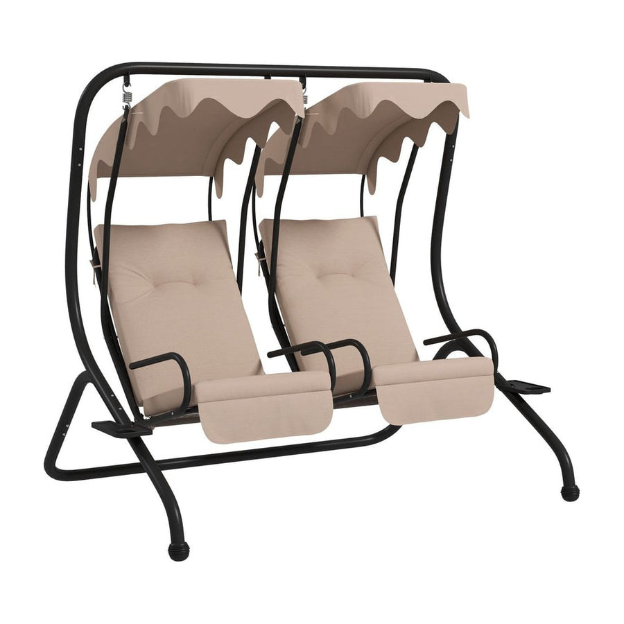 Outsunny Two-Seat Garden Swing Chair, with Protective Canopy - Beige