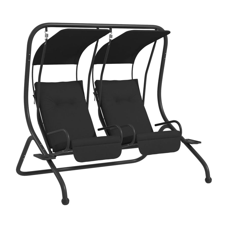 Outsunny Two-Seat Garden Swing Chair, with Protective Canopy - Black