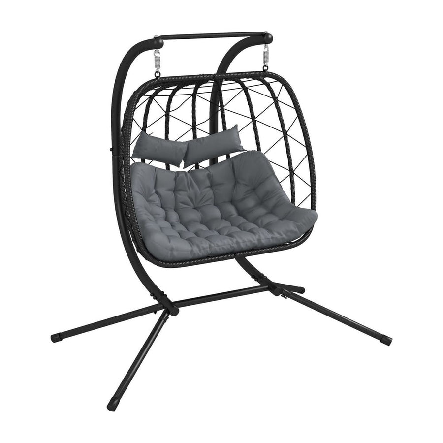 Outsunny Two-Seater Steel Frame Hanging Egg Chair - Black