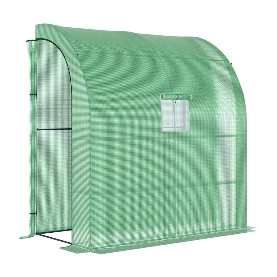 Outsunny Walk-In Lean to Wall Greenhouse with Windows and Doors, Outdoor Green House with 3 Tiers 4 Wired Shelves, 200L x