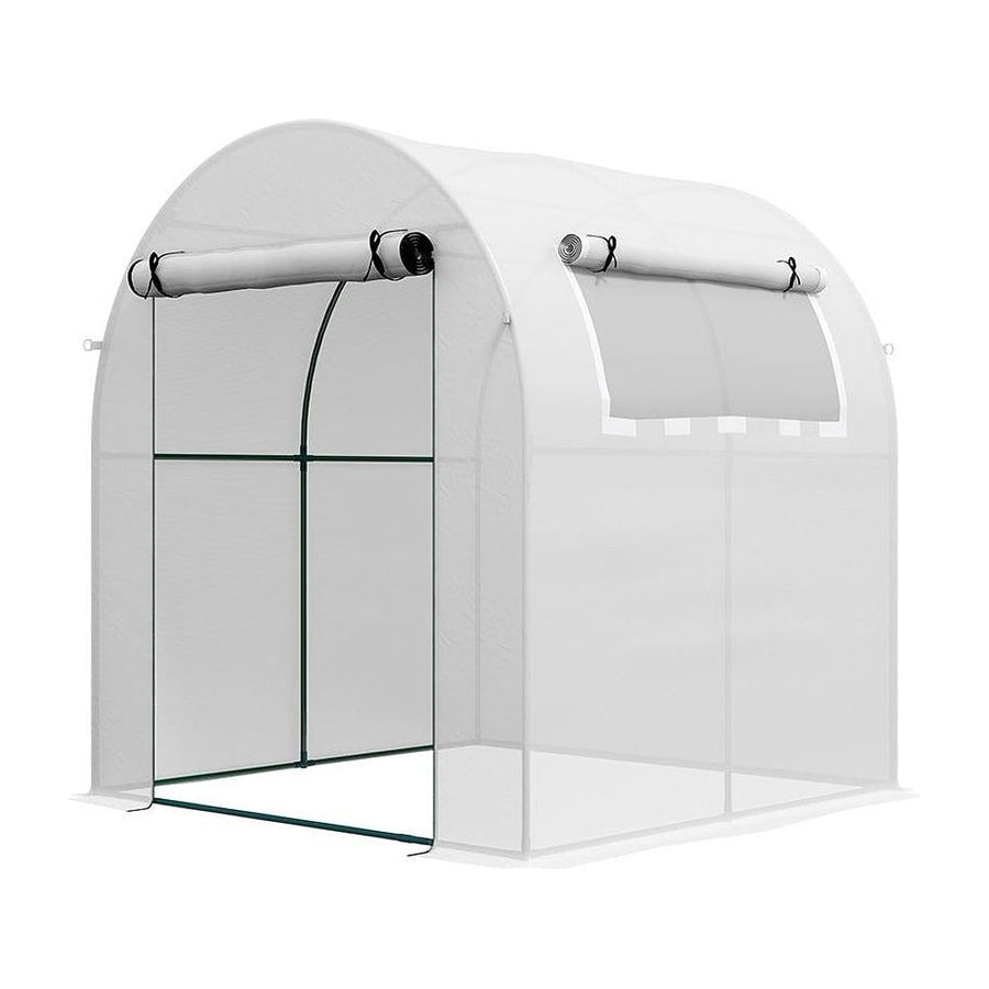 Outsunny Walk in Polytunnel Greenhouse, Green House for Garden with Roll-up Window and Door, 1.8 x 1.8 x 2 m, White