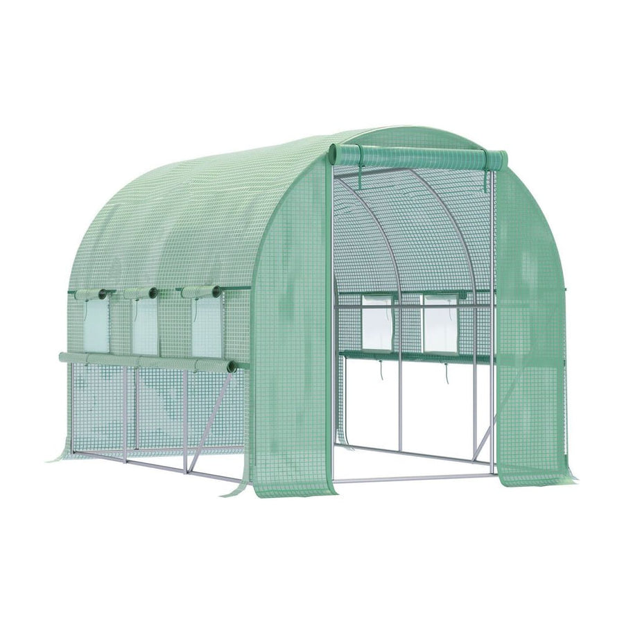 Outsunny Walk-in Polytunnel Greenhouse Green House with Roll-up Sidewalls, UV-resistant PE Cover, 3 x 2 x 2m, Green