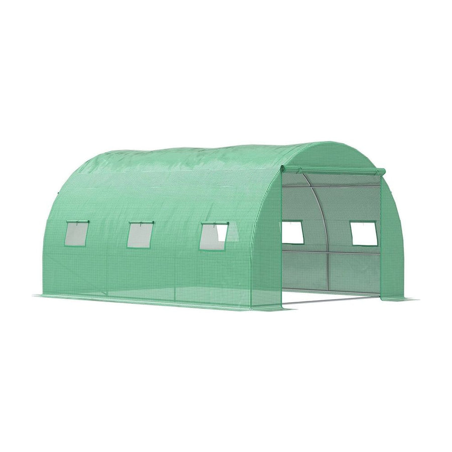 Outsunny Walk-in Polytunnel Greenhouse, Outdoor Garden Tunnel Greenhouse Tent with Zipped Roll-Up Door and 6 Mesh Windows, 4