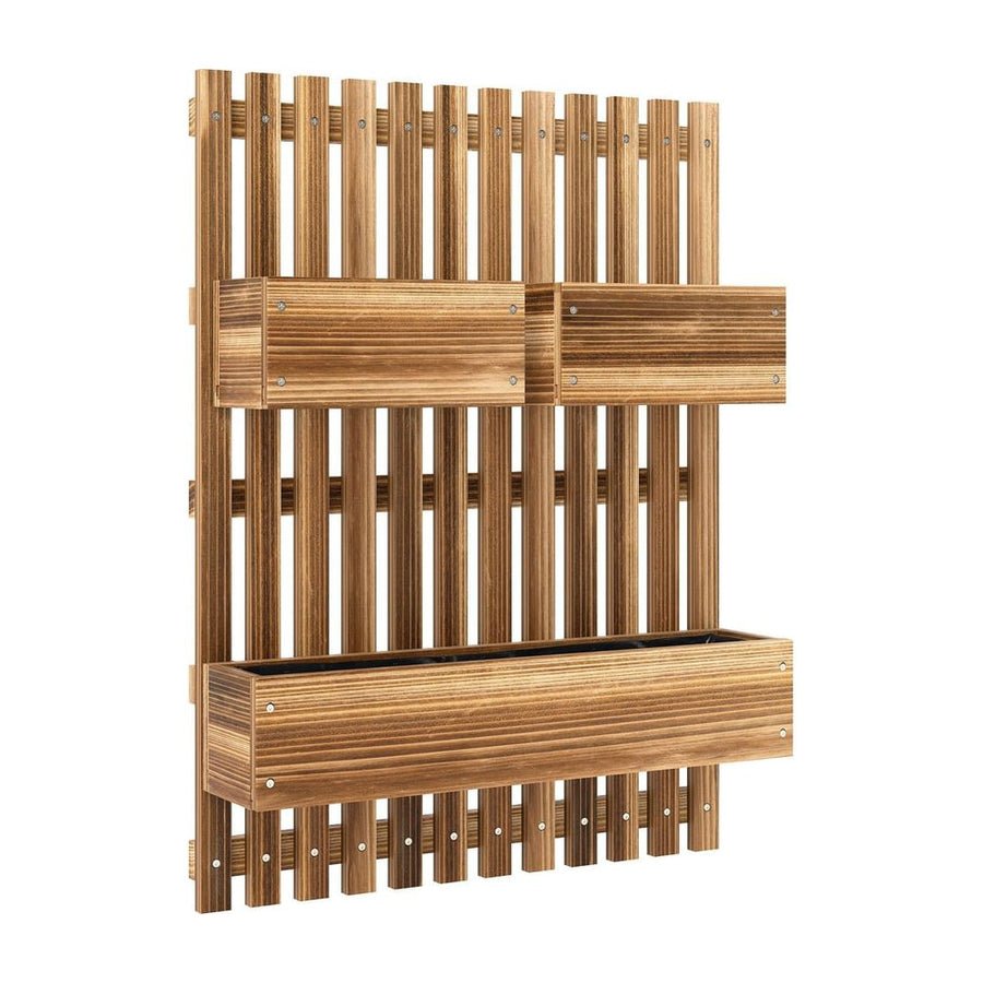 Outsunny Wall-mounted Wooden Garden Planters with Trellis, Drainage Holes and 3 Planter Boxes for Patio, Carbonised